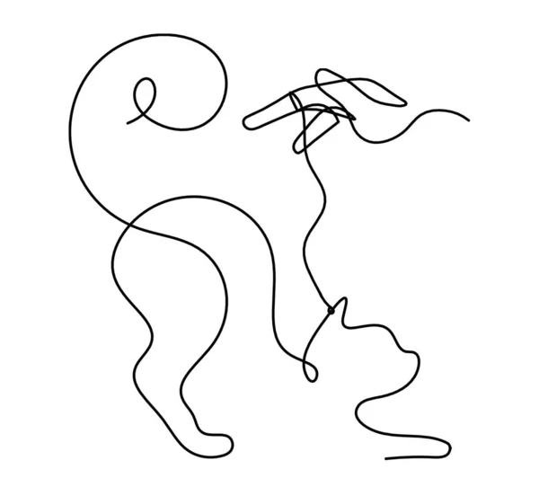 白地に線画で手描きの抽象猫のシルエット — ストックベクタ