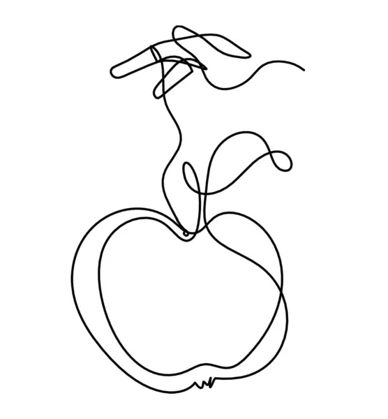 Zeichenlinie Apfel Mit Hand Auf Weißem Hintergrund — Stockvektor