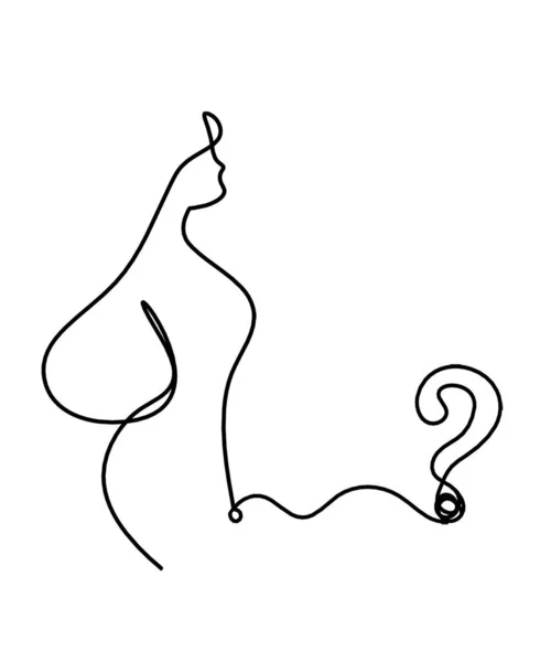 白い上に線画として疑問符と女性のシルエットボディ — ストックベクタ