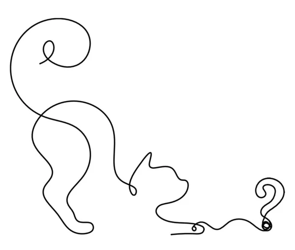Silhouette Einer Abstrakten Katze Mit Fragezeichen Der Linienzeichnung Auf Weiß — Stockvektor
