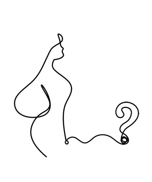 Woman Silhouette Body Question Mark Line Drawing Picture White — Stock Vector