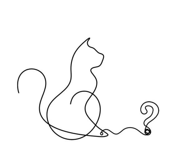 带问号的抽象猫的轮廓 在白线上绘制 — 图库矢量图片