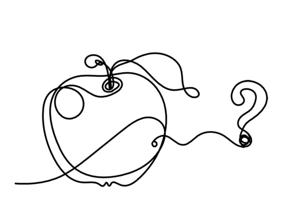 Zeichnungslinie Apfel Mit Fragezeichen Auf Weißem Hintergrund — Stockvektor