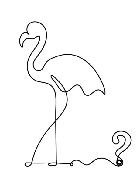 Silhouette Eines Abstrakten Flamingos Und Fragezeichen Als Linienzeichnung Auf Weiß — Stockvektor