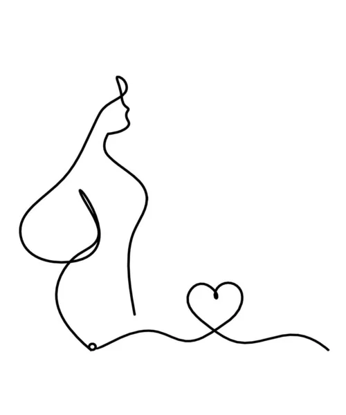 Frau Silhouette Körper Mit Herz Als Linienzeichnung Bild Auf Weiß — Stockvektor