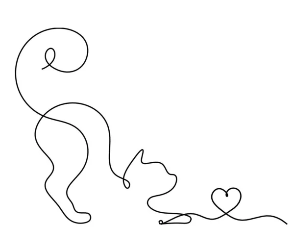 Soyut Kedi Silueti Beyaz Üzerine Çizim Yapan Bir Kalp — Stok Vektör