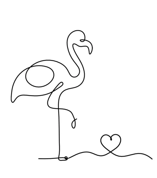 Silhuett Abstrakt Flamingo Och Hjärta Som Linje Ritning Vitt — Stock vektor