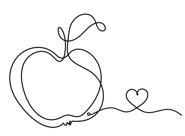 在白色的背景上画有心的线苹果 — 图库矢量图片