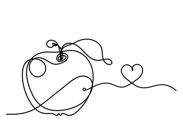 Zeichnungslinie Apfel Mit Herz Auf Weißem Hintergrund — Stockvektor