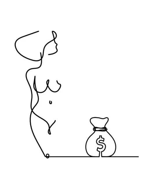 Kvinna Siluett Kropp Med Dollar Som Linje Ritning Bild Vit — Stock vektor