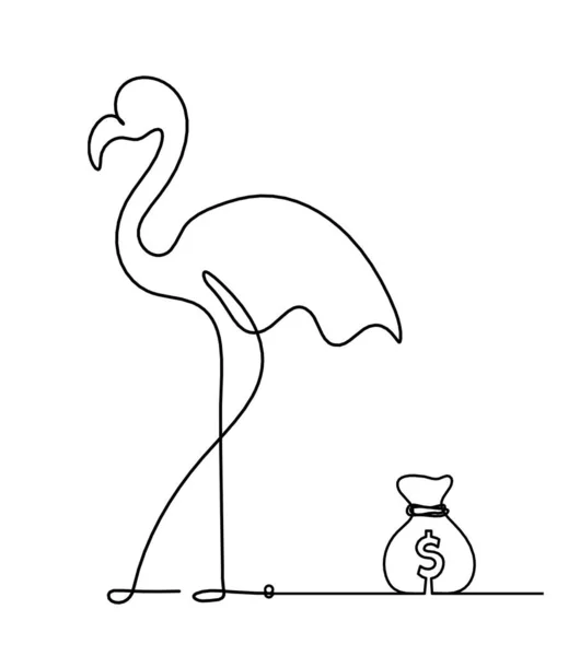 Sylwetka Abstrakcyjnego Flaminga Dolara Jako Rysunek Linii Białym — Wektor stockowy