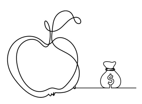 Beyaz Arka Planda Dolarla Çizilmiş Elma Çizimi — Stok Vektör