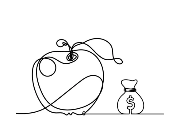Zeichnungslinie Apfel Mit Dollar Auf Weißem Hintergrund — Stockvektor