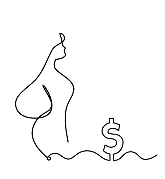 Corpo Silhueta Mulher Com Dólar Como Imagem Desenho Linha Branco — Vetor de Stock
