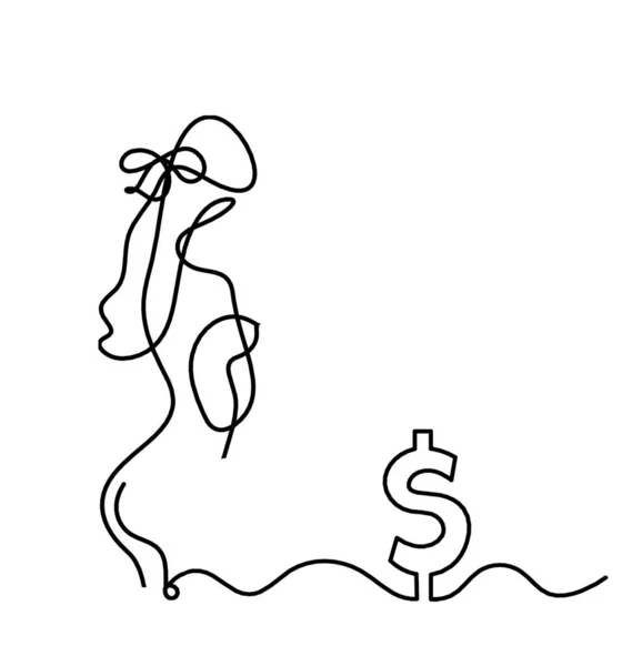 Corps Silhouette Femme Avec Dollar Comme Image Dessin Ligne Sur — Image vectorielle