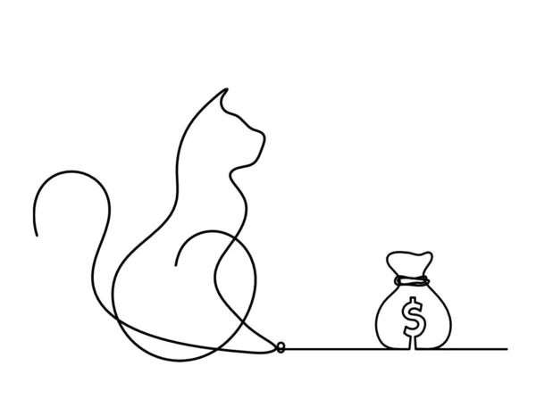Silhouette Abstract Cat Dollar Line Drawing White — Stock Vector
