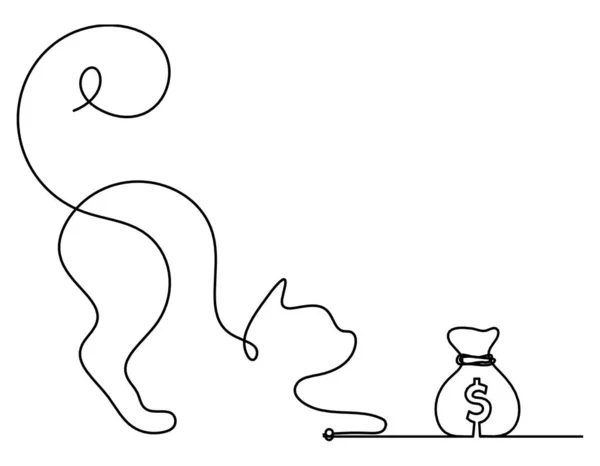 Σιλουέτα Αφηρημένης Γάτας Δολάριο Γραμμή Σχέδιο Λευκό — Διανυσματικό Αρχείο