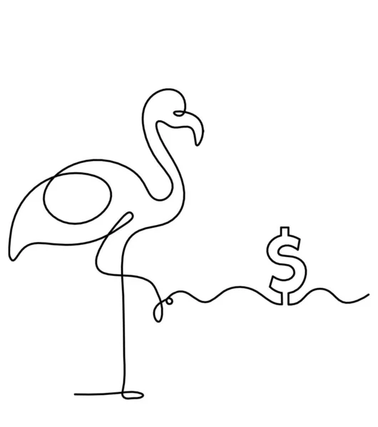 Silueta Abstraktního Plameňáka Dolaru Jako Čára Kresby Bílém — Stockový vektor