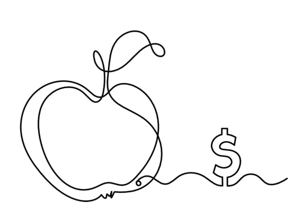 Ritning Linje Äpple Med Dollar Den Vita Bakgrunden — Stock vektor