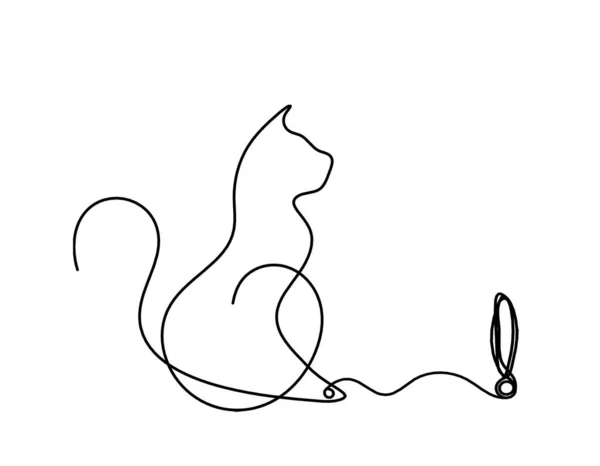 Silueta Gato Abstracto Con Signo Exclamación Línea Dibujo Blanco — Archivo Imágenes Vectoriales