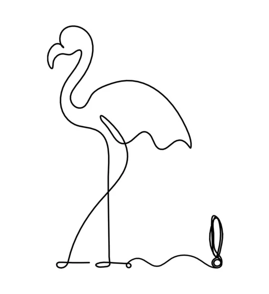 Sylwetka Abstrakcyjnego Flaminga Wykrzyknika Jako Rysunek Linii Białym — Wektor stockowy