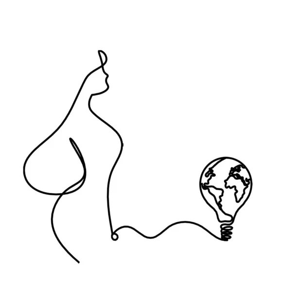 Kvinna Siluett Kropp Med Glödlampa Som Linje Ritning Bild Vit — Stock vektor