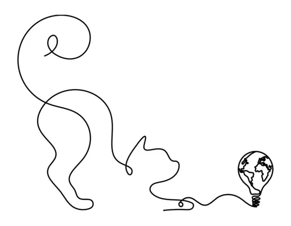 白を基調とした線画の中に感嘆符付き抽象的な猫のシルエット — ストックベクタ