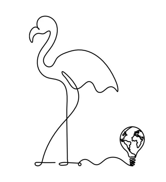 Silueta Abstraktního Plameňáka Žárovky Jako Čára Kresby Bílém — Stockový vektor