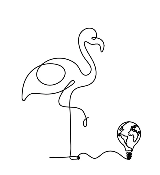 Soyut Flamingo Silueti Beyaz Üzerine Çizgi Çizen Ampul — Stok Vektör