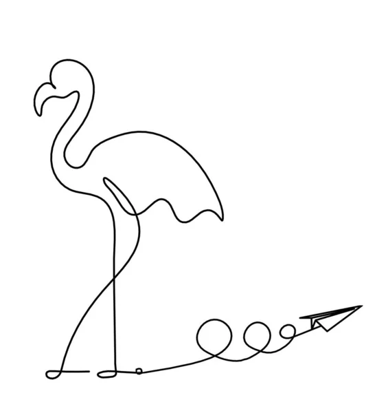 Silueta Flamingo Abstract Planul Hârtie Linie Desen Alb — Vector de stoc
