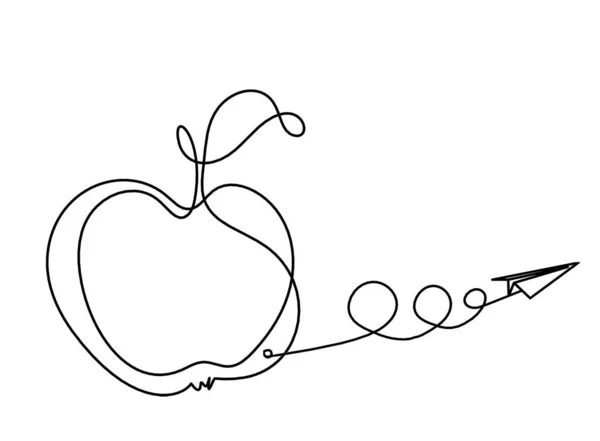Σχέδιο Μήλο Γραμμή Χάρτινο Επίπεδο Στο Λευκό Φόντο — Διανυσματικό Αρχείο