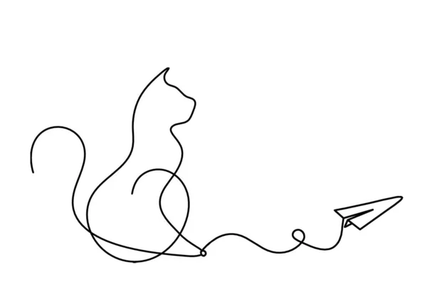 Силуэт Абстрактного Кота Бумажной Плоскостью Линии Рисунка Белом — стоковый вектор