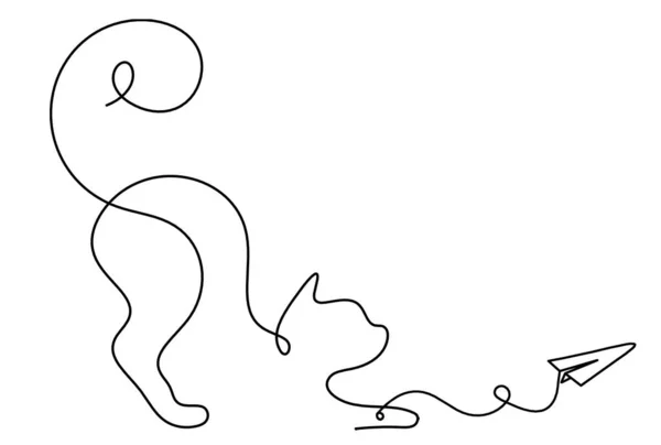 Silhouette Einer Abstrakten Katze Mit Papierebene Linienzeichnung Auf Weiß — Stockvektor