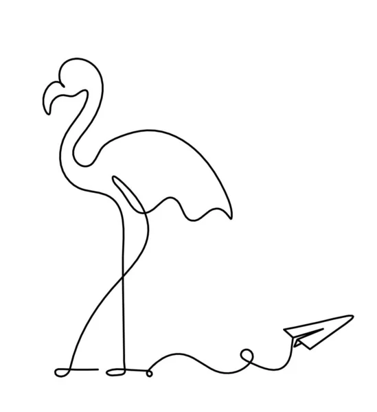 Силуэт Абстрактного Фламинго Бумажной Плоскости Виде Линии Рисующей Белом — стоковый вектор