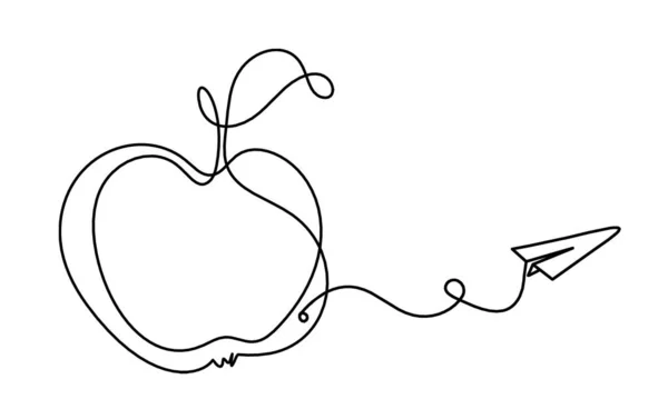 白色背景上有纸平面的画线苹果 — 图库矢量图片
