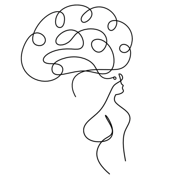 Kobieta Sylwetka Ciała Mózgu Jako Linia Rysunek Obraz Białym — Wektor stockowy