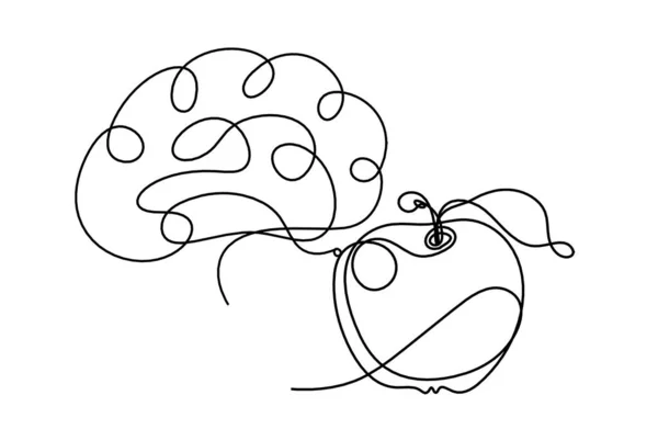 白い背景に脳を持つ線のリンゴを描く — ストックベクタ