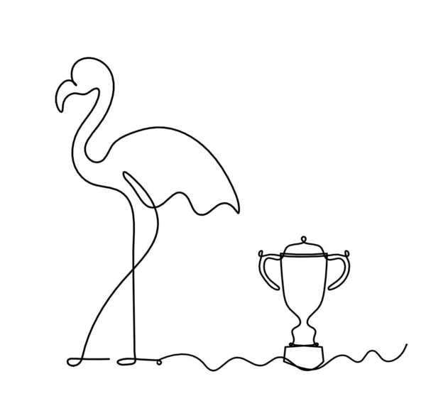 Silhueta Flamingo Abstrato Troféu Como Desenho Linha Branco — Vetor de Stock
