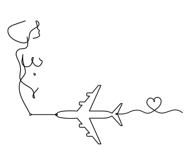 Žena Silueta Tělo Rovinou Jako Čára Kreslení Obrázek Bílém — Stockový vektor