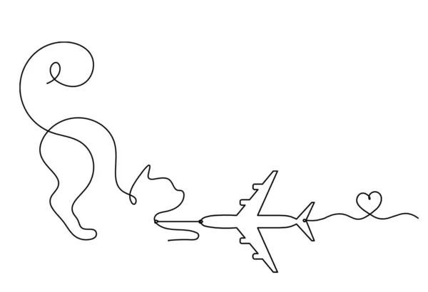 Silhueta Gato Abstrato Com Plano Linha Que Desenha Branco —  Vetores de Stock