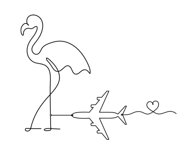 Silhouet Van Abstracte Flamingo Vlak Als Lijntekening Wit — Stockvector