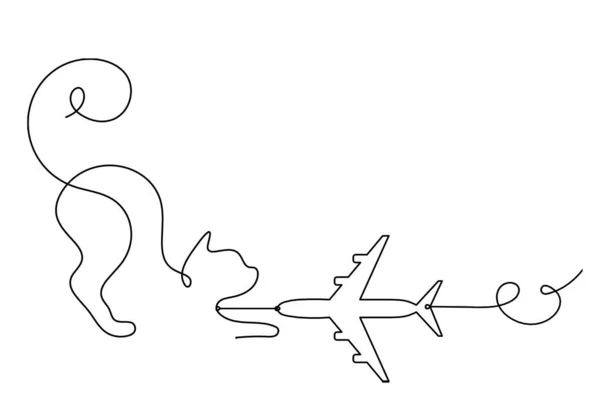 Silhuett Abstrakt Katt Med Plan Linje Ritning Vitt — Stock vektor