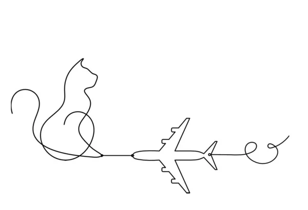 Silueta Abstraktní Kočky Rovinou Čáře Kresby Bílém — Stockový vektor