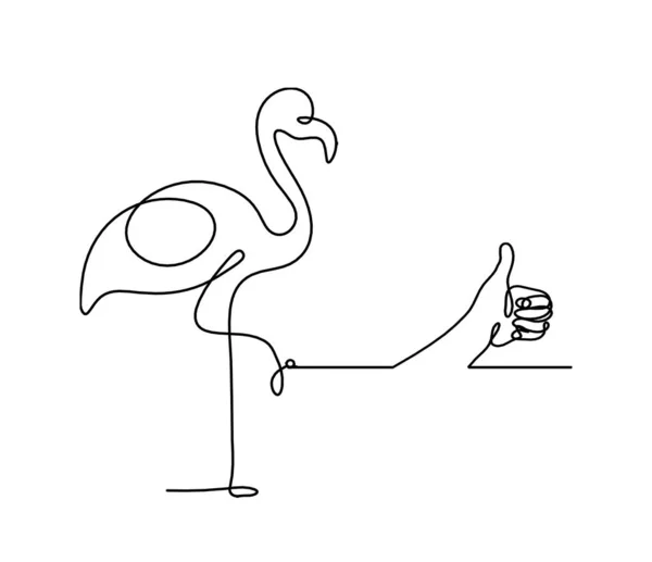 Silhuett Abstrakt Flamingo Och Hand Som Linje Ritning Vitt — Stock vektor