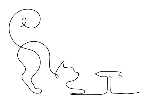 Silueta Pisicii Abstracte Direcție Linie Desenând Alb — Vector de stoc