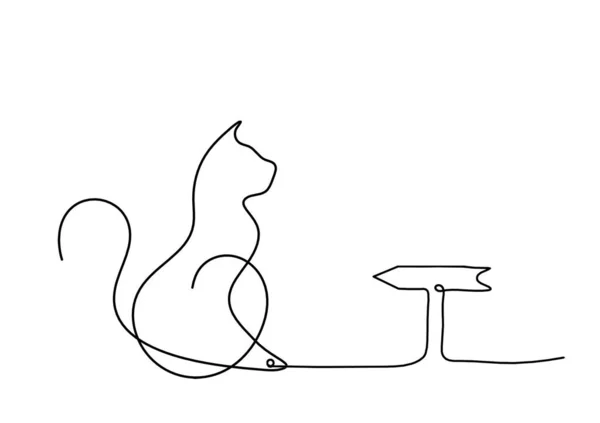 Silueta Abstraktní Kočky Směrem Čáře Kresby Bílém — Stockový vektor