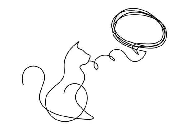 Silueta Pisicii Abstracte Comentariu Linie Desen Alb — Vector de stoc