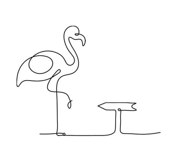 Silhuett Abstrakt Flamingo Och Riktning Som Linje Ritning Vit — Stock vektor