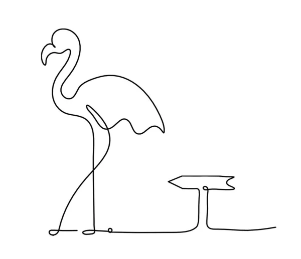 Soyut Flamingo Silueti Beyaz Üzerine Çizgi Çizen Yön — Stok Vektör