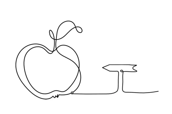 白地に矢印で線のリンゴを描く — ストックベクタ